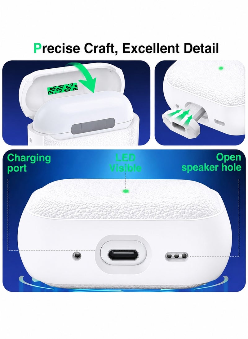 جراب AirPods Pro 3 (إصدار 2025)، غطاء حماية ضد السقوط مع سلسلة مفاتيح، متوافق مع الجيل الثالث، جلد صناعي بملمس الليتشي، وحافظة TPU مضادة للصدمات - Image 3
