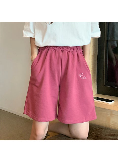 Summer Cotton Embroidered Shorts for Women Pink