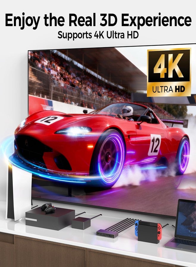 يوني تيك موزع HDMI من Unitek، 5 مداخل ومخرج واحد، يدعم دقة 4K بمعدل 30 هرتز، ويدعم تقنية 3D وHDCP 1.3 وHBR. يأتي مع جهاز تحكم عن بعد، ومتوافق مع Nintendo Switch وPS5/4 وXbox وRoku وApple TV وFire Stick ومشغل Blu-ray. - Image 3