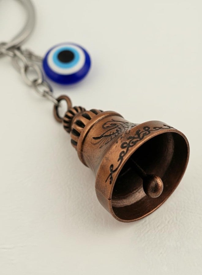 AEROSTARK Phoenix Guardian Bell Keychain with Evil Eye Charm | Bronze Antique Finish Lucky Bell | Key Ring for Bike Car Scooter | Gift for Men Riders - Image 4