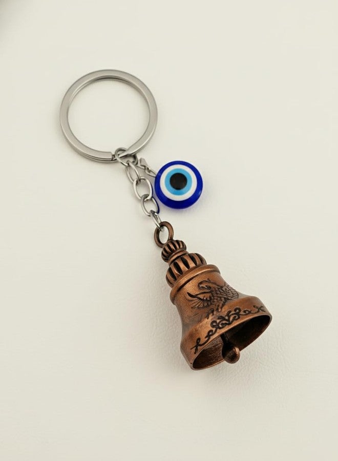 AEROSTARK Phoenix Guardian Bell Keychain with Evil Eye Charm | Bronze Antique Finish Lucky Bell | Key Ring for Bike Car Scooter | Gift for Men Riders - Image 5