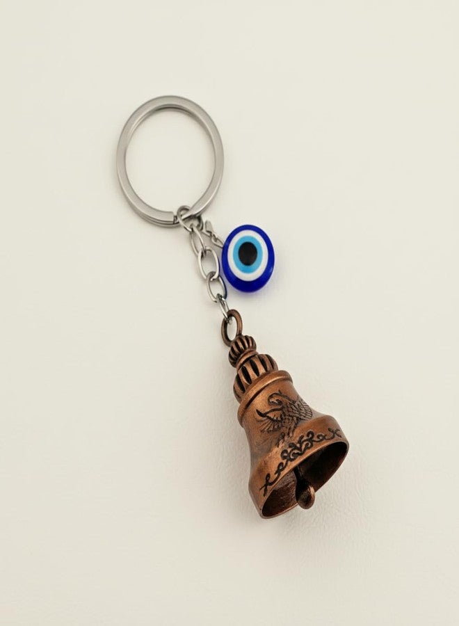 AEROSTARK Phoenix Guardian Bell Keychain with Evil Eye Charm | Bronze Antique Finish Lucky Bell | Key Ring for Bike Car Scooter | Gift for Men Riders - Image 3