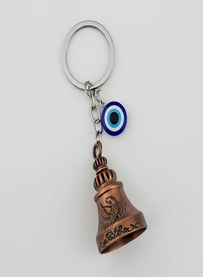 AEROSTARK Phoenix Guardian Bell Keychain with Evil Eye Charm | Bronze Antique Finish Lucky Bell | Key Ring for Bike Car Scooter | Gift for Men Riders - Image 2
