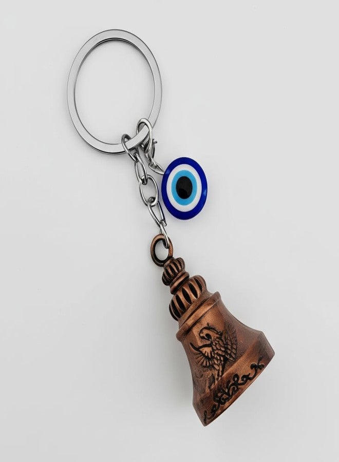 AEROSTARK Phoenix Guardian Bell Keychain with Evil Eye Charm | Bronze Antique Finish Lucky Bell | Key Ring for Bike Car Scooter | Gift for Men Riders - Image 1
