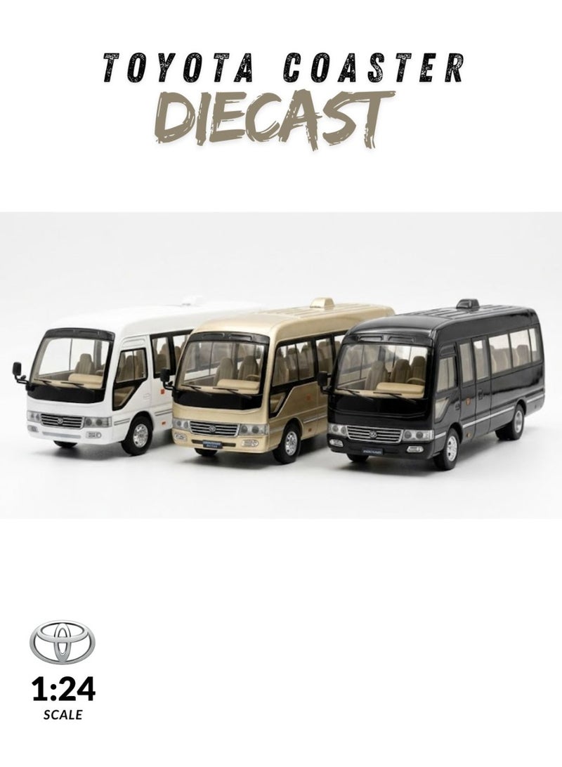Toyota Coaster Bus V6 Diecast Model 1:24 Scale - Assorted Colors 01 pcs - Premium Heavy Metal Toy Bus with Pull-Back Action, Openable Doors & Roof, Working Interior Lights - Image 1