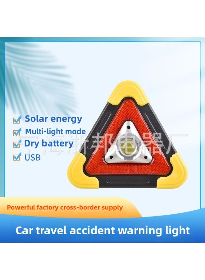 Loquat Triangular Solar Floodlight Car Red Light Warning Floodlight USB Charging Satchel COB Work Light-Color:Large 3-light Solar Model - Image 4