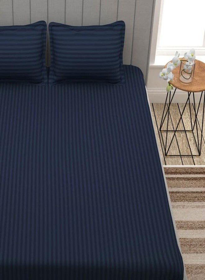 Cool Dealzz TC 300TC Pure Cotton Plain Stripe Queen Size Double Bedsheet for Double Bed with Two Pillow Covers (Queen, Blue) (95x95 Inches) - Image 4