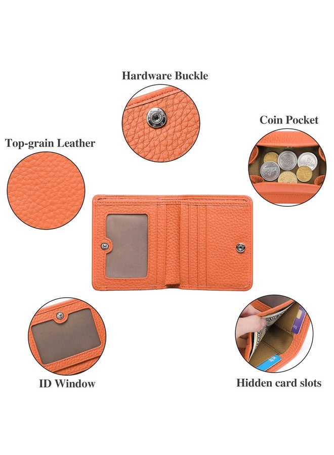 boshiho Rfid Blocking Wallet For Womensmall Genuine Leather Bifold Pocket Card Case With Id Window (Aorange) - Image 3