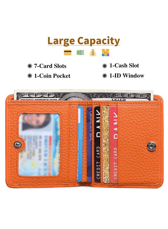 boshiho Rfid Blocking Wallet For Womensmall Genuine Leather Bifold Pocket Card Case With Id Window (Aorange) - Image 2