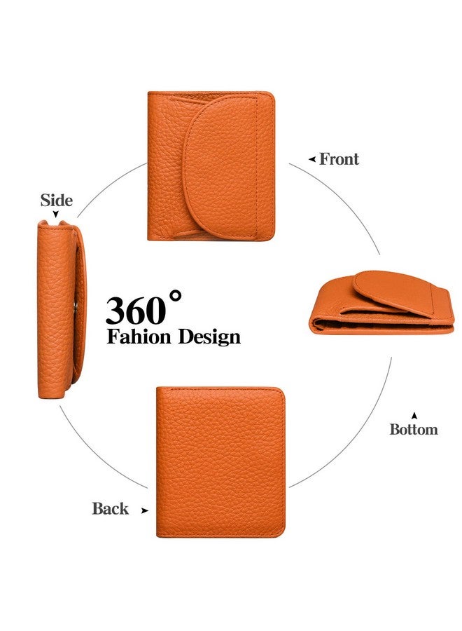 boshiho Rfid Blocking Wallet For Womensmall Genuine Leather Bifold Pocket Card Case With Id Window (Aorange) - Image 4
