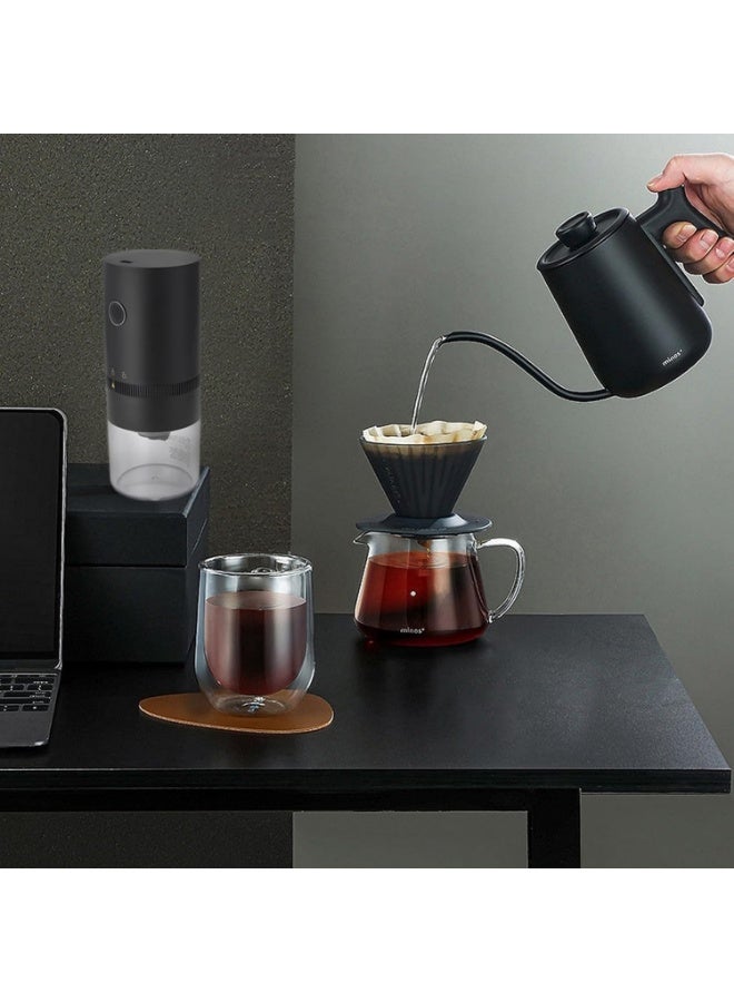 PENG GENERAL Portable Electric Coffee Grinder, Black, Conical Burr Mill with Glass Container - Image 2