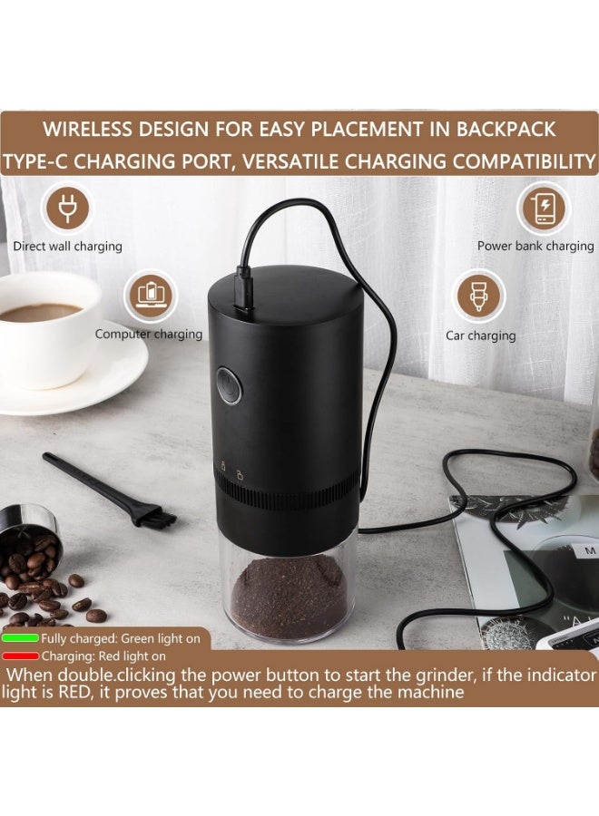 PENG GENERAL Portable Electric Coffee Grinder, Black, Conical Burr Mill with Glass Container - Image 4