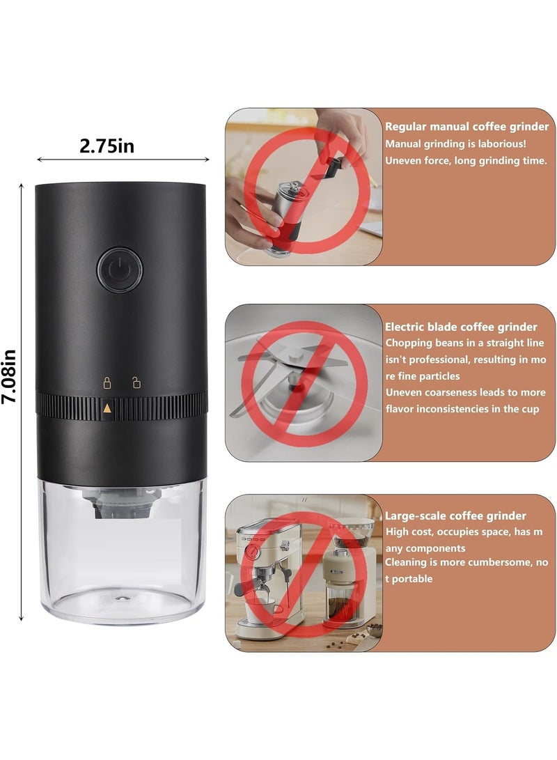PENG GENERAL Portable Electric Coffee Grinder, Black, Conical Burr Mill with Glass Container - Image 3