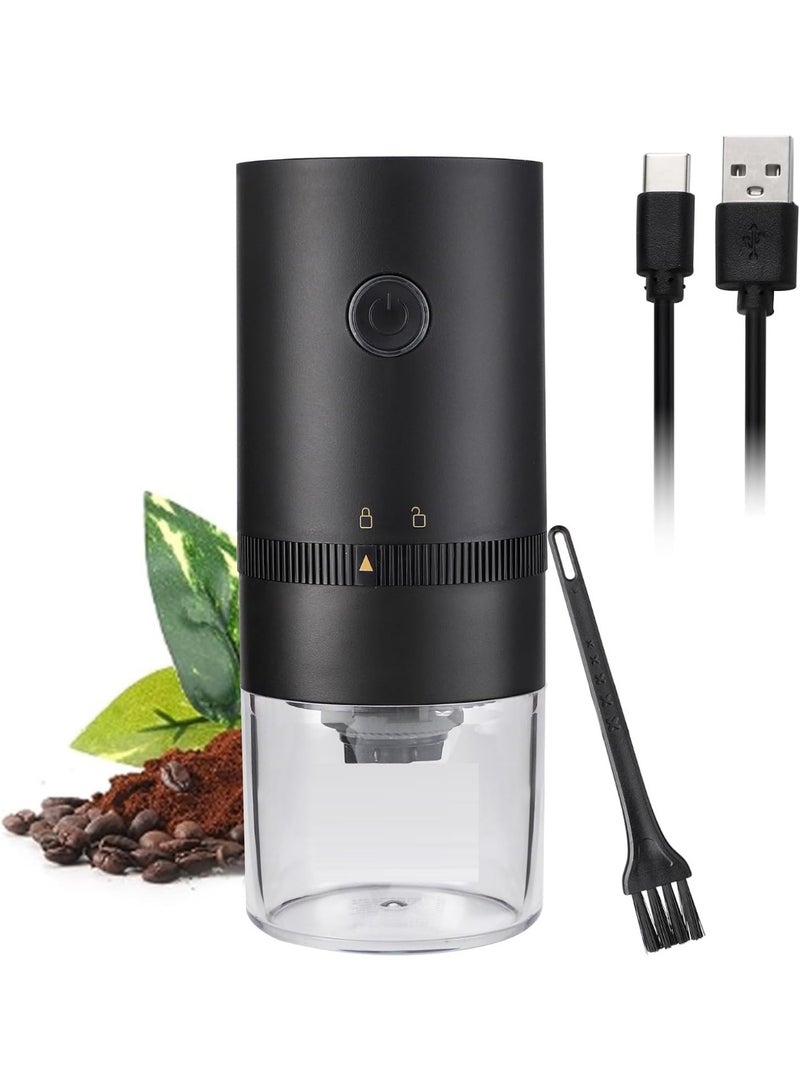 PENG GENERAL Portable Electric Coffee Grinder, Black, Conical Burr Mill with Glass Container - Image 1