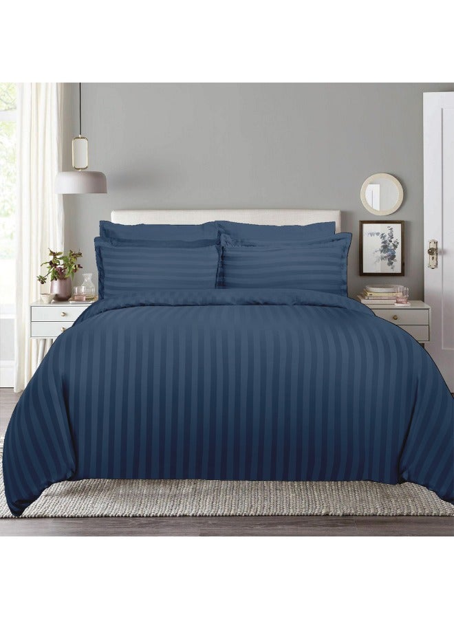 TW Premier TW Hotel Duvet Cover Stripe 220x240cm King Size 6 Pcs Set - 1 Duvet Cover 220x240cm (Without Filling) 1 Fitted Bed Sheet 200x200+30cm - 4 Pillow Cases 48x74+5cm - Quilt Cover Set - Image 1