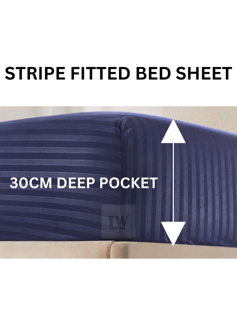 TW Premier TW Hotel Duvet Cover Stripe 220x240cm King Size 6 Pcs Set - 1 Duvet Cover 220x240cm (Without Filling) 1 Fitted Bed Sheet 200x200+30cm - 4 Pillow Cases 48x74+5cm - Quilt Cover Set - Image 4