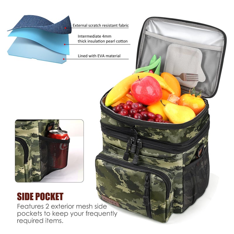 MIYCOO Lunch Bag & Lunch Box for Men Women, Double Deck Leakproof Insulated Soft Large Adult Camping Cooler bag for Work, Beach, Picnic, Travel (Camouflage, 15L) - Image 3