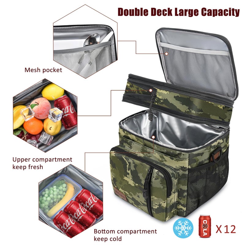 MIYCOO Lunch Bag & Lunch Box for Men Women, Double Deck Leakproof Insulated Soft Large Adult Camping Cooler bag for Work, Beach, Picnic, Travel (Camouflage, 15L) - Image 5