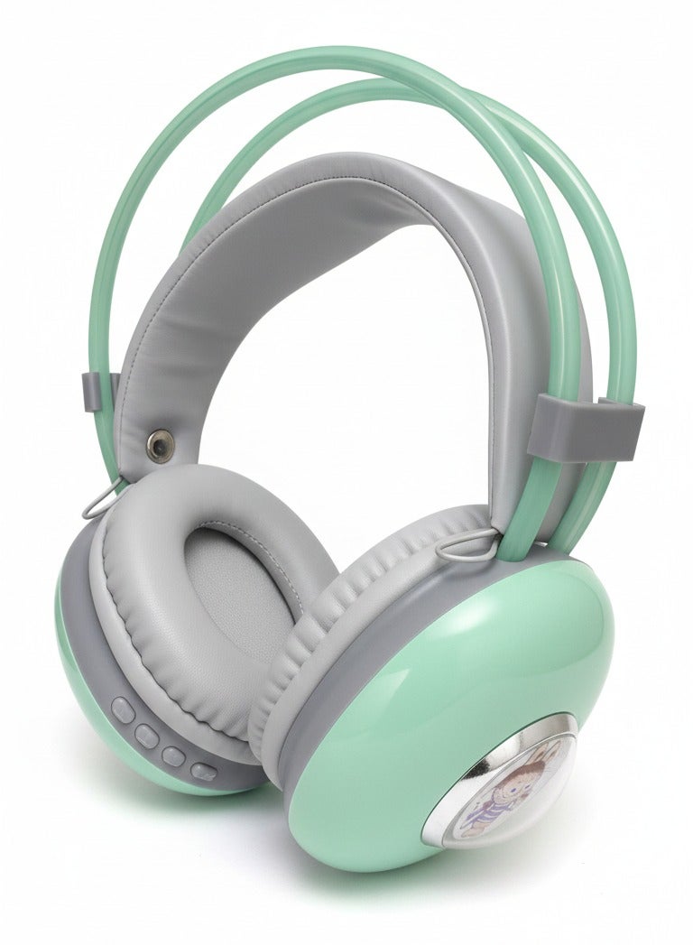 AH-980G Wireless Bluetooth Headphones Headset with RGB Light & Noise Reduction – Green