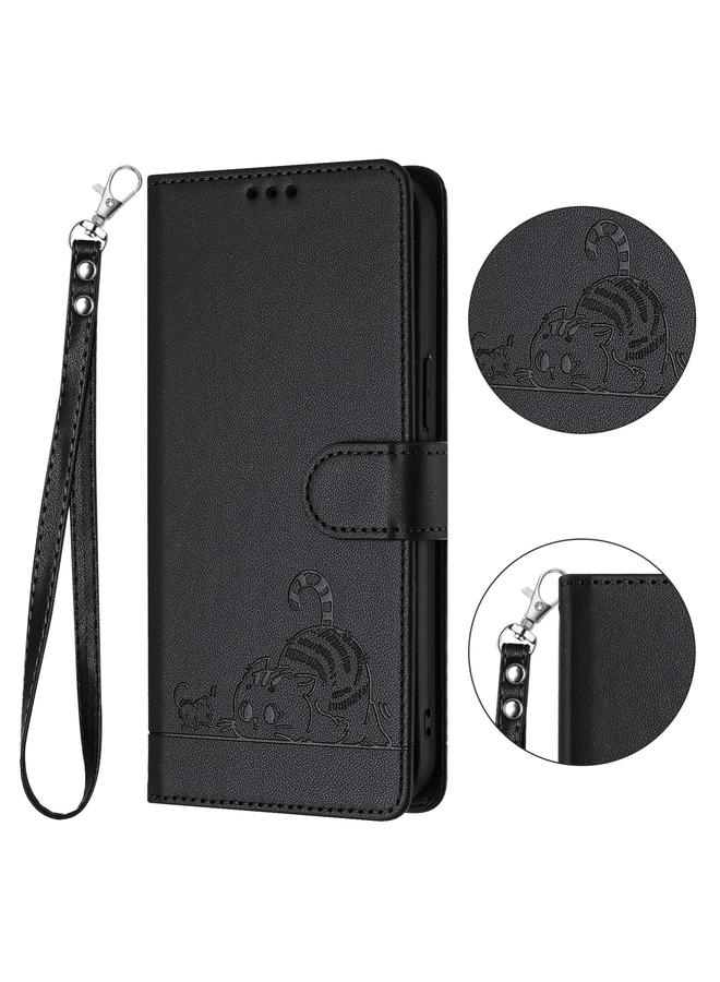 S-TOP Case For Samsung Galaxy A51 5G Cat Rat Embossed Pattern RFID PU Phone Case with Wrist Strap - Image 2