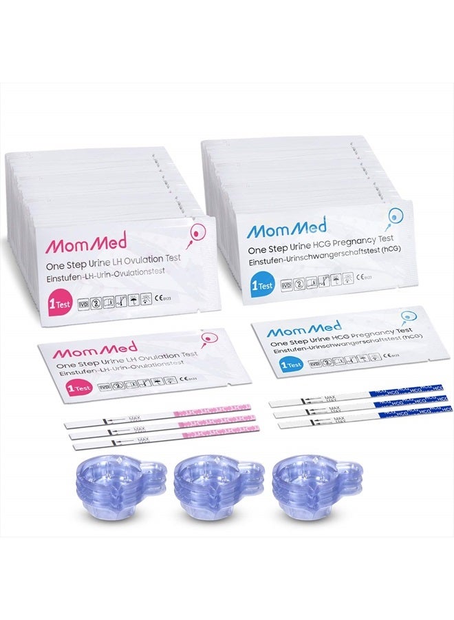 MomMed MomMed Pregnancy Test Strips (HCG20-LH60), Includes 20 Pregnancy Tests, 60 Test Strips, 80 Urine Cups, Easy to Use Ovulation Predictor Kit, Accurate Fertility Test for Women  - Image 1