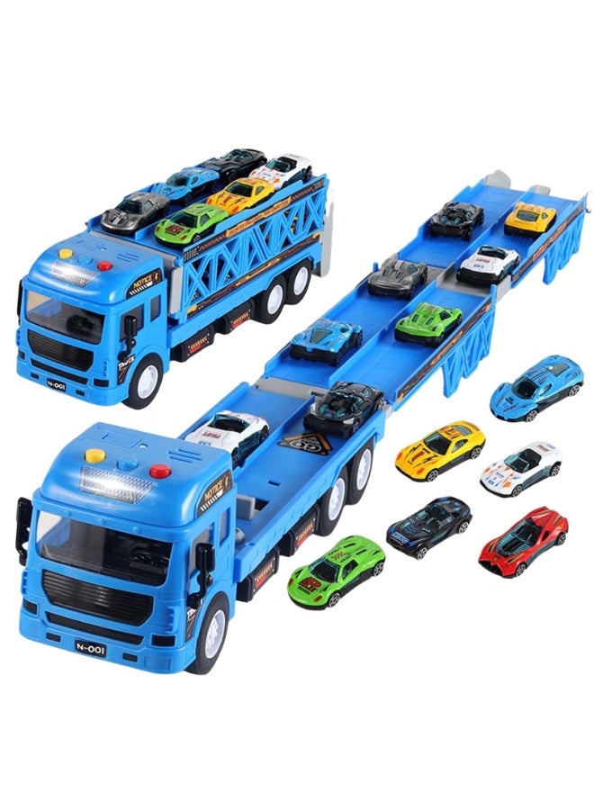 سمارتكس شاحنة نقل ضخمة مع مسار سباق للقذف، شاحنة نقل سيارات مع مسارات سباق قابلة للطي، شاحنة لعبة مع فتحات ومسارات سباق قابلة للطي، مجموعة ألعاب سيارات للأطفال الصغار، شاحنة حاوية مع 8 سيارات من السبائك، مجموعة ألعاب مركبات، أفضل هدية مفاجئة للأطفال والصغار - Image 1