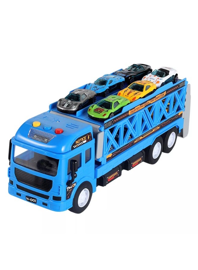 سمارتكس شاحنة نقل ضخمة مع مسار سباق للقذف، شاحنة نقل سيارات مع مسارات سباق قابلة للطي، شاحنة لعبة مع فتحات ومسارات سباق قابلة للطي، مجموعة ألعاب سيارات للأطفال الصغار، شاحنة حاوية مع 8 سيارات من السبائك، مجموعة ألعاب مركبات، أفضل هدية مفاجئة للأطفال والصغار - Image 2