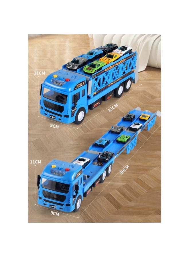 سمارتكس شاحنة نقل ضخمة مع مسار سباق للقذف، شاحنة نقل سيارات مع مسارات سباق قابلة للطي، شاحنة لعبة مع فتحات ومسارات سباق قابلة للطي، مجموعة ألعاب سيارات للأطفال الصغار، شاحنة حاوية مع 8 سيارات من السبائك، مجموعة ألعاب مركبات، أفضل هدية مفاجئة للأطفال والصغار - Image 3