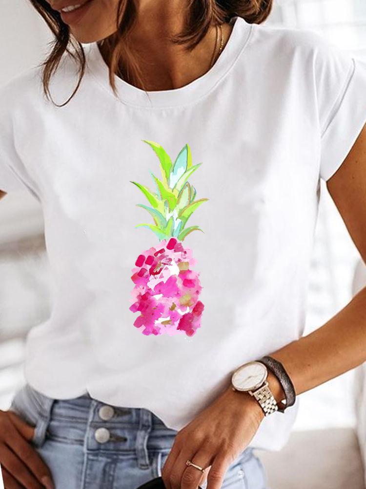 Street Life Pattern Round Neck Printed White T-Shirt Short Sleeve Women'S Wish/ - Image 1