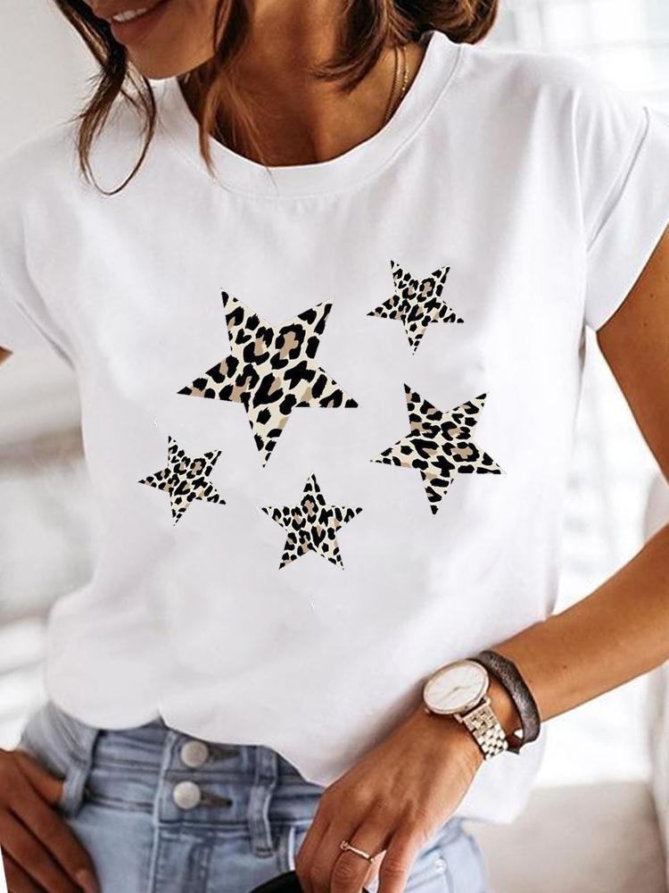 Street Life Pattern Round Neck Printed White T-Shirt Short Sleeve Women'S Wish/ - Image 4