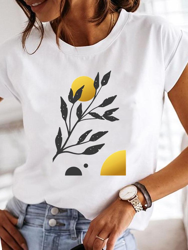 Street Life Pattern Round Neck Printed White T-Shirt Short Sleeve Women'S Wish/ - Image 3