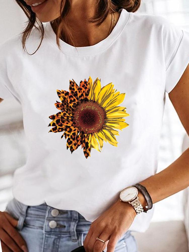 Street Life Pattern Round Neck Printed White T-Shirt Short Sleeve Women'S Wish/ - Image 5