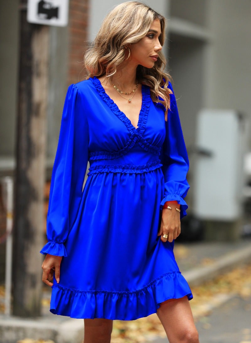 YUNIQEE Blue Plain/Basic Long Sleeve Dress  - Image 2
