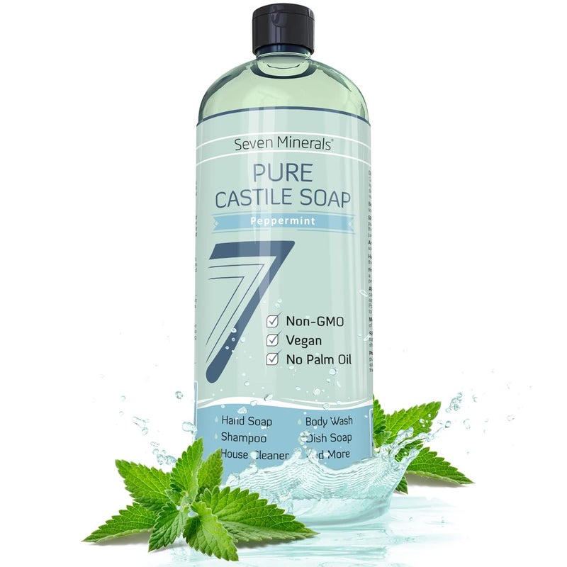 Seven Minerals Pure Castile Soap Peppermint No Palm Oil GMOFree Gentle Liquid Soap For Sensitive Skin Baby Wash All Natural Vegan Formula with Organic Carrier Oils 338 fl oz - Image 1