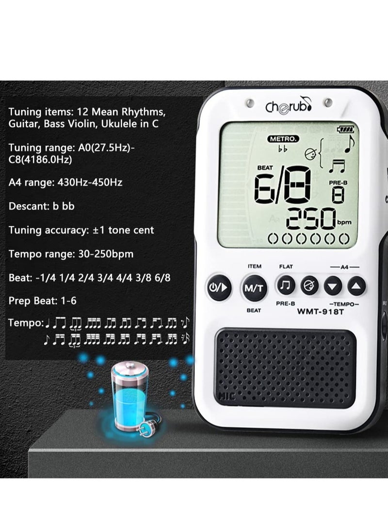 Excefore Electronic Digital Metronom with USB Cable, Universal Digital Metronome, Metronome with Timer, Volume Adjustable, Suitable for Piano, Guitar, Flute, Violin (White) - Image 2