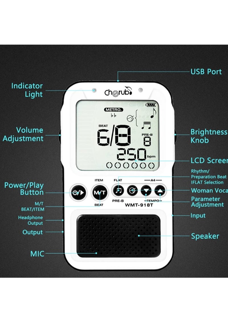 Excefore Electronic Digital Metronom with USB Cable, Universal Digital Metronome, Metronome with Timer, Volume Adjustable, Suitable for Piano, Guitar, Flute, Violin (White) - Image 3