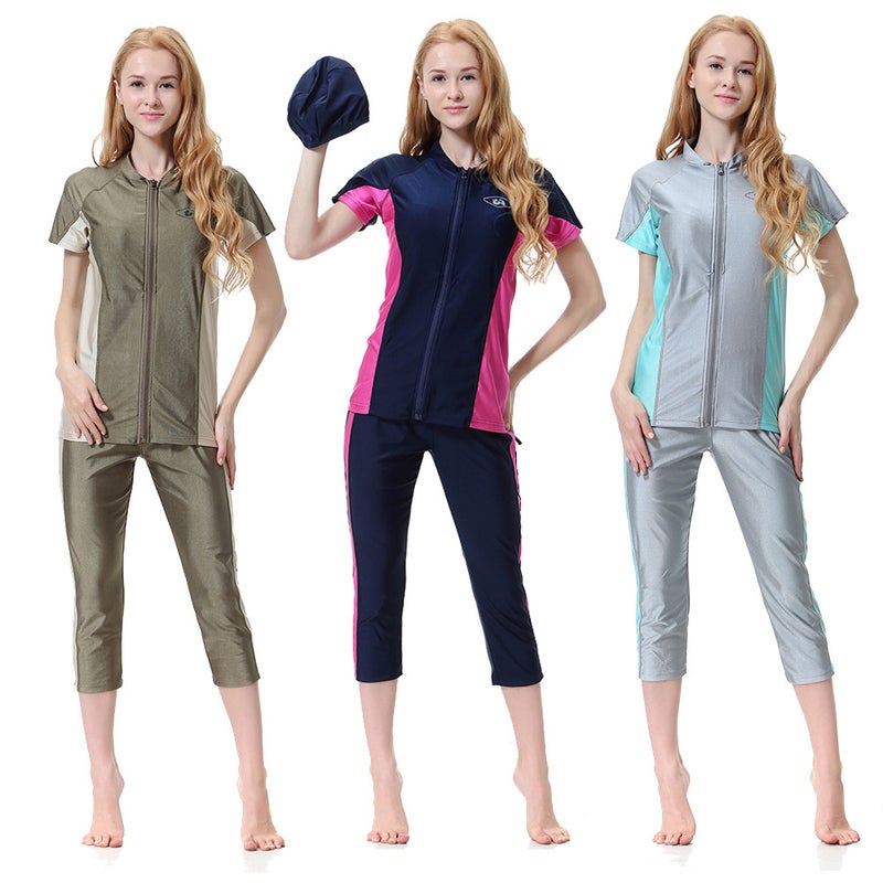 Women's Zip-up Modest Swimwear 3-Piece Set - Image 1