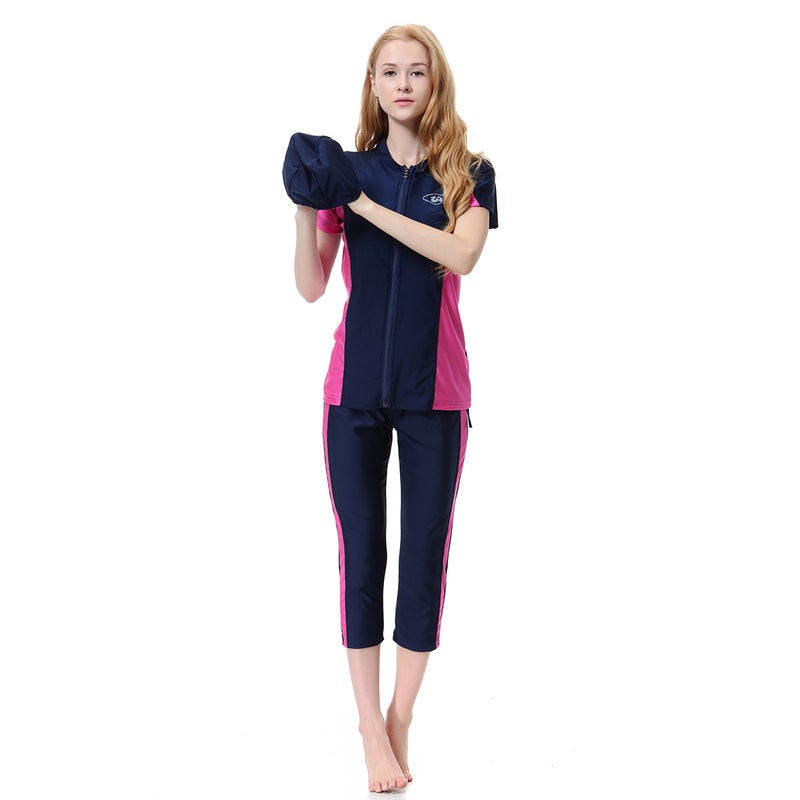 Women's Zip-up Modest Swimwear 3-Piece Set - Image 2