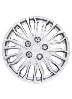 EMTC حزمة من 4 أغطية عجلات تايوانية EM-3141 | 14 بوصة | طراز فضي عالمي متداخل  - Image 2