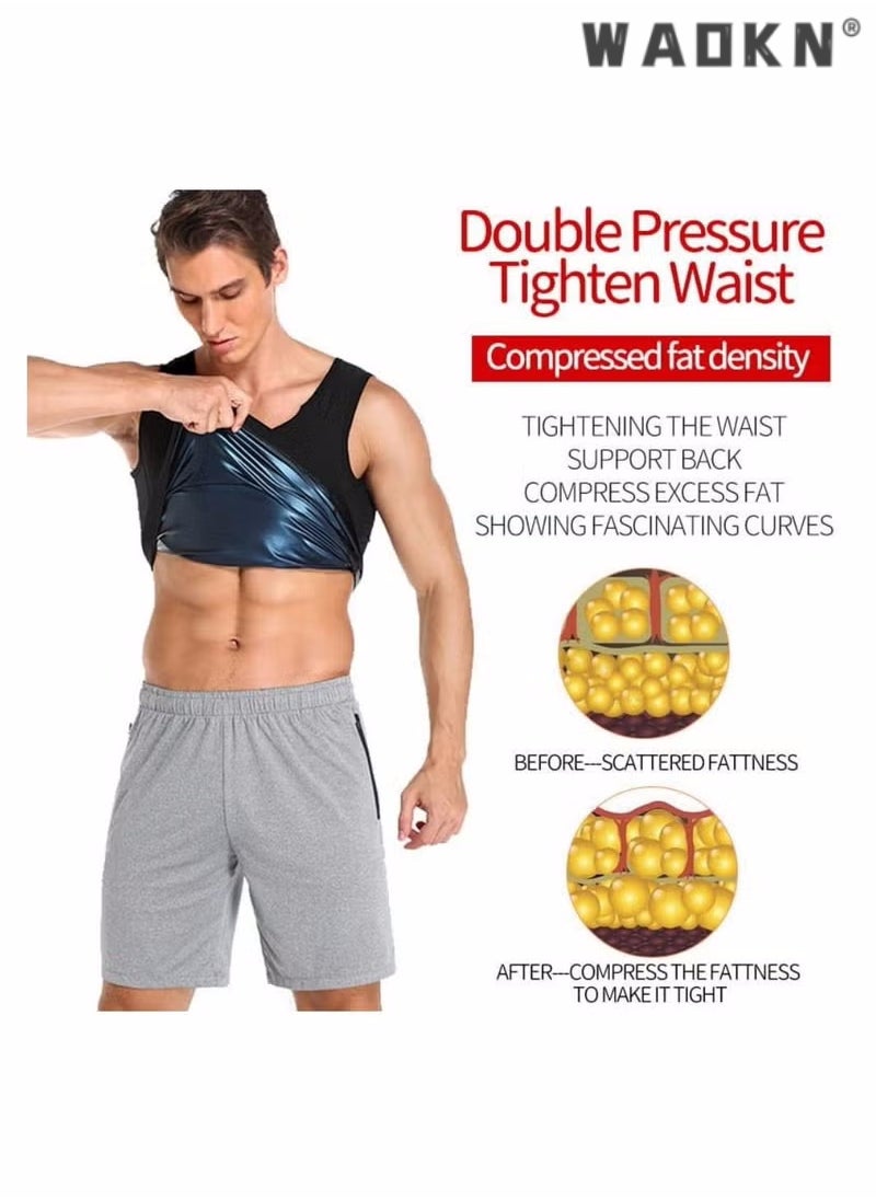 WAOKN - Men Sauna Shaper Vest Thermo Sweat Shapewear Slimming Tank Top Gym Fitness Workout Zipper Corset Shirt Fat Burning Slimming Body Shaper Sauna Vest - Image 1