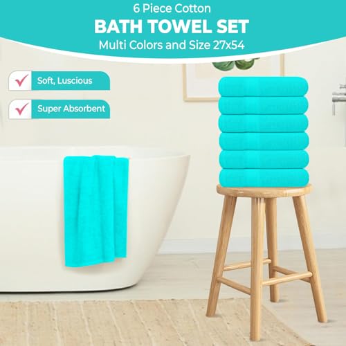 KAHAF COLLECTION Pack of 6 Bath Towels 27 x 54 Inches, 100% Cotton, Larger & Lighter Weight, Quicker to Dry, Super Soft and Absorbent, Perfect for Bathroom (Aqua, Pack of 6 (27''x54'')) - Image 4