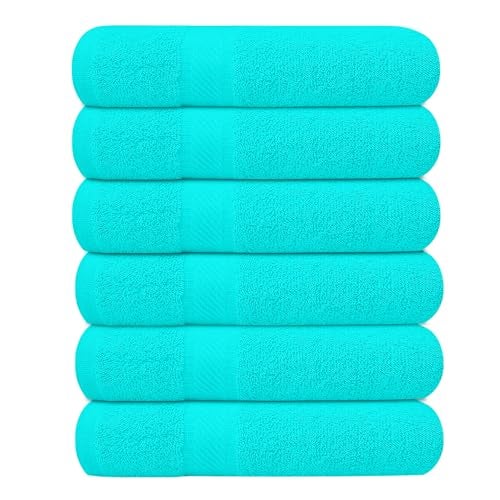 KAHAF COLLECTION Pack of 6 Bath Towels 27 x 54 Inches, 100% Cotton, Larger & Lighter Weight, Quicker to Dry, Super Soft and Absorbent, Perfect for Bathroom (Aqua, Pack of 6 (27''x54'')) - Image 1