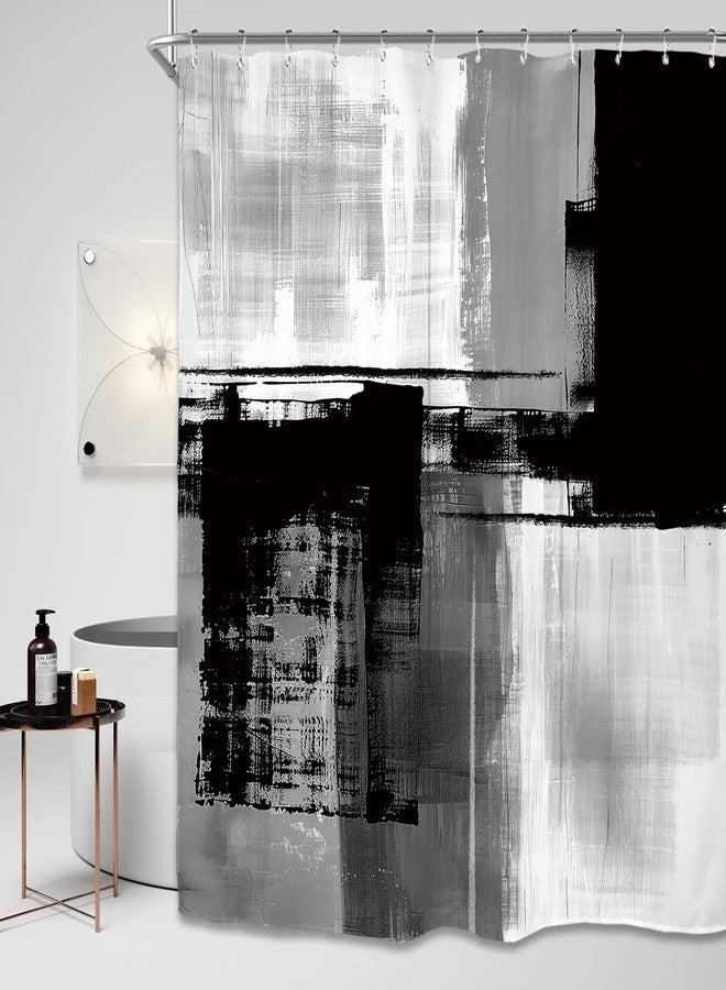 Miyotaa Abstract Black White Gray Shower Curtain Set 60Wx71H Inches Modern Minimalist Neutral Aesthetic Contemporary Brushstroke Art Waterproof Bathroom Curtain with 12 Hooks - Image 4