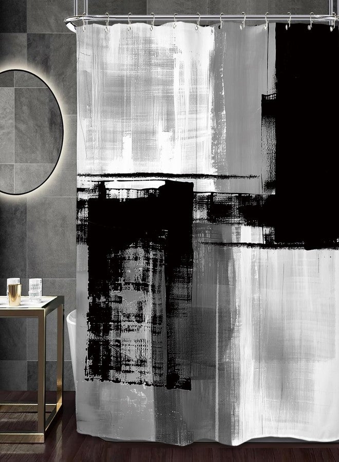 Miyotaa Abstract Black White Gray Shower Curtain Set 60Wx71H Inches Modern Minimalist Neutral Aesthetic Contemporary Brushstroke Art Waterproof Bathroom Curtain with 12 Hooks - Image 1