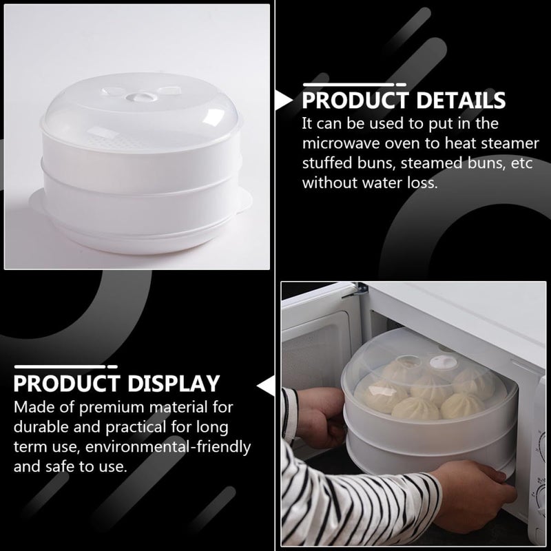Double Layer Plastic Microwave Food Steamer With Lid For Buns Dumplings Meals Portable Cooking Container - Image 5