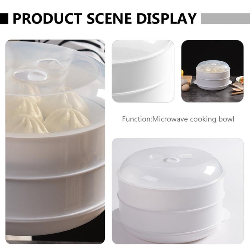Double Layer Plastic Microwave Food Steamer With Lid For Buns Dumplings Meals Portable Cooking Container - Image 4