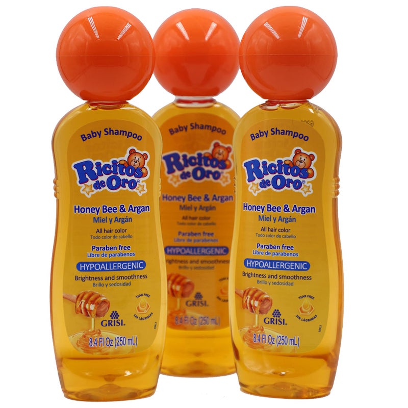 Ricitos de Oro RICITOS DE ORO Honey Bee Shampoo Baby Cleansing Shampoo Rattle Cap ParabenFree Product for Babys Delicate Hair Hypoallergenic 3Pack of 84 FL Oz Each 3 Bottles 