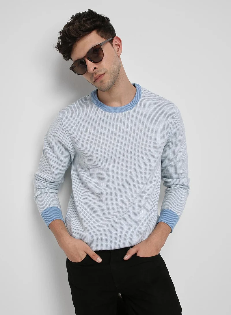 Dennis Lingo Light Blue Men's Light Blue 100% Acrylic Self Design Regular Fit Sweater for Men | Best Price UAE