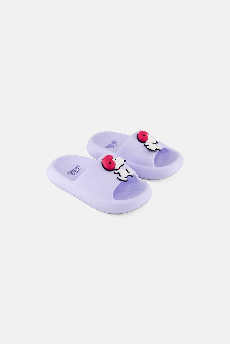 Peanuts Kids Girl Slip on Slides, Lavender - Image 1