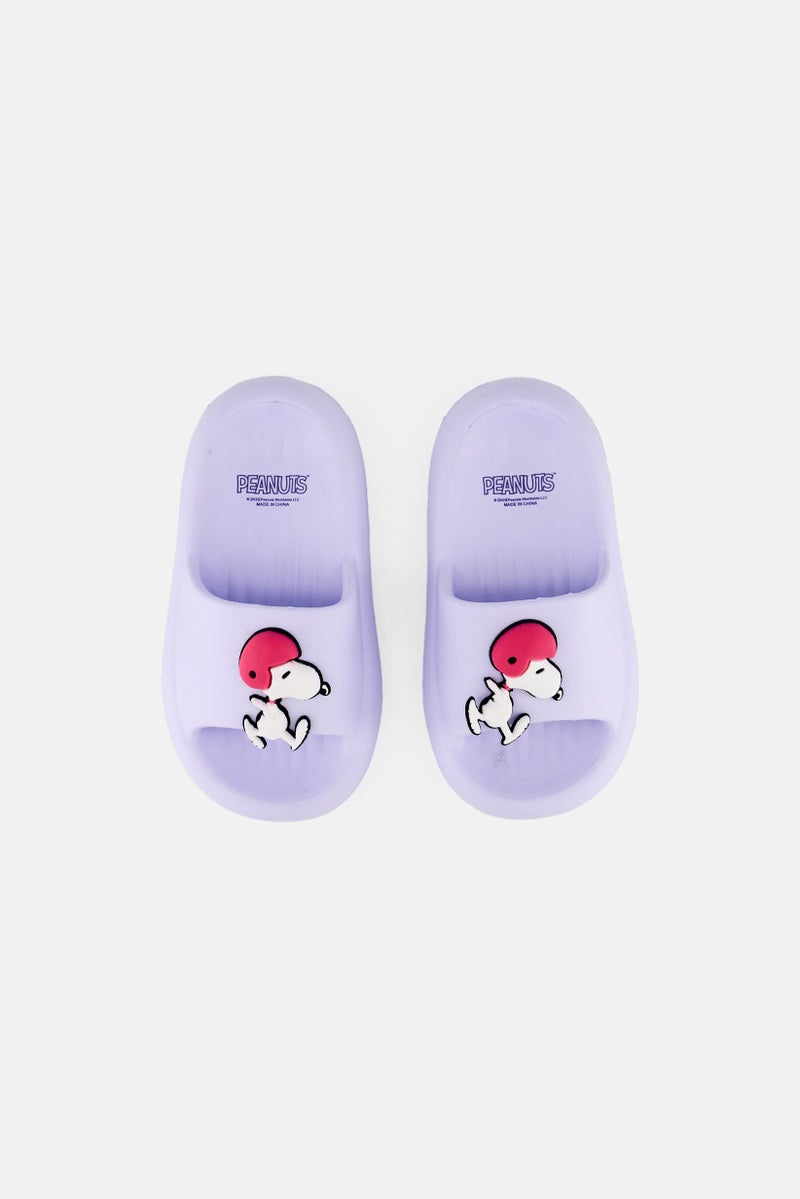 Peanuts Kids Girl Slip on Slides, Lavender - Image 3
